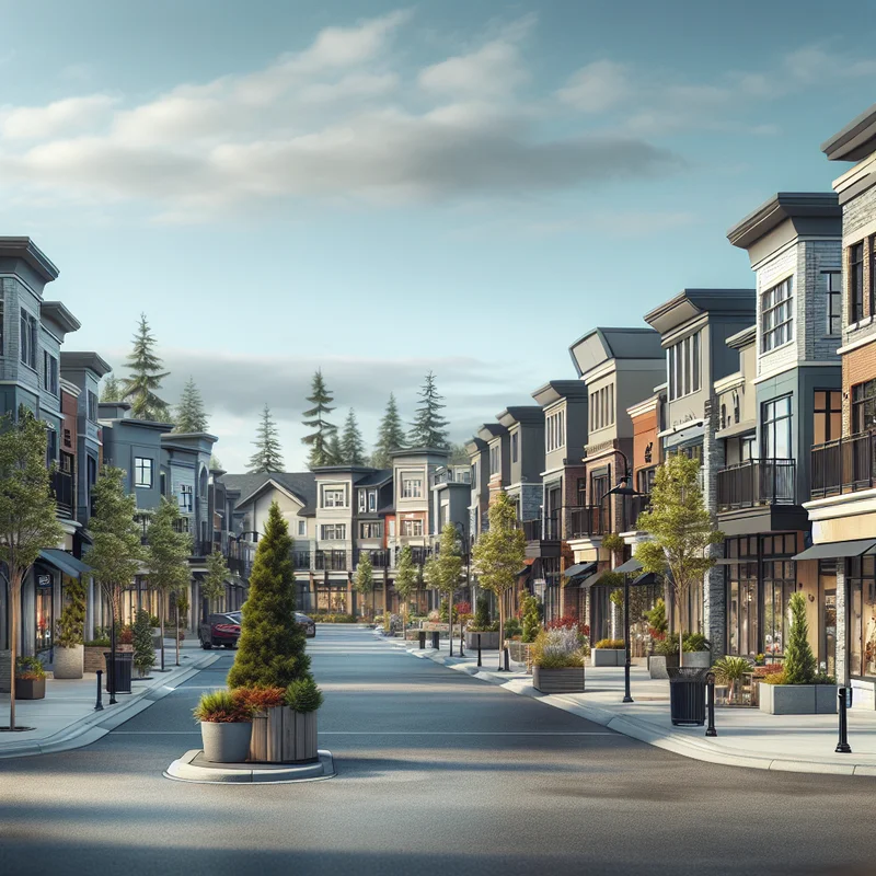 Westhills Towne Centre street-level view showing the walkable retail and services available to Signal Hill residents