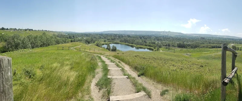 Battalion Park hillside with the numbered battalion markers and Rocky Mountains visible in the background