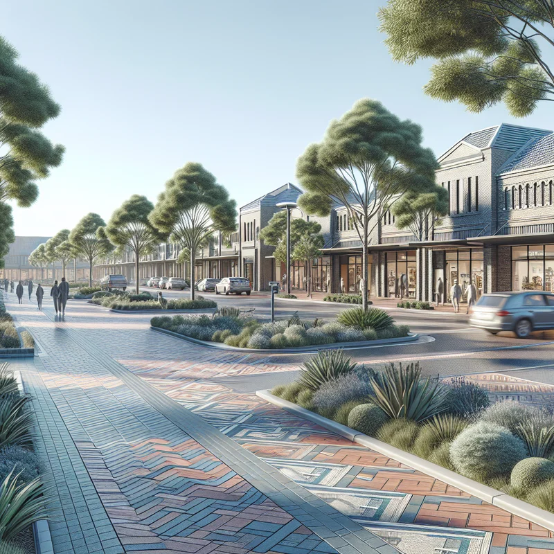 Westhills Towne Centre street-level view showing walkable retail in Signal Hill